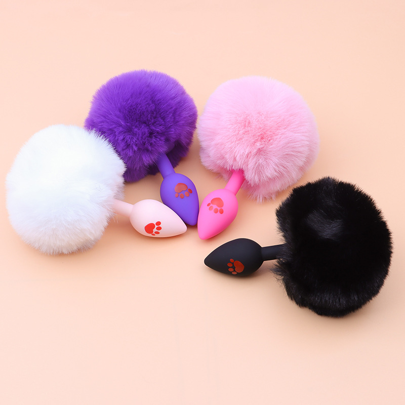 Cat Paw Anal Plug with Fluffy Fox Tail, Silicone Anal Beads Training Toy — detail image 4