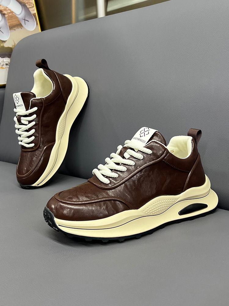 男鞋2025新款秋季百搭运动休闲鞋欧洲站老爹鞋真皮耐磨慢跑鞋子男