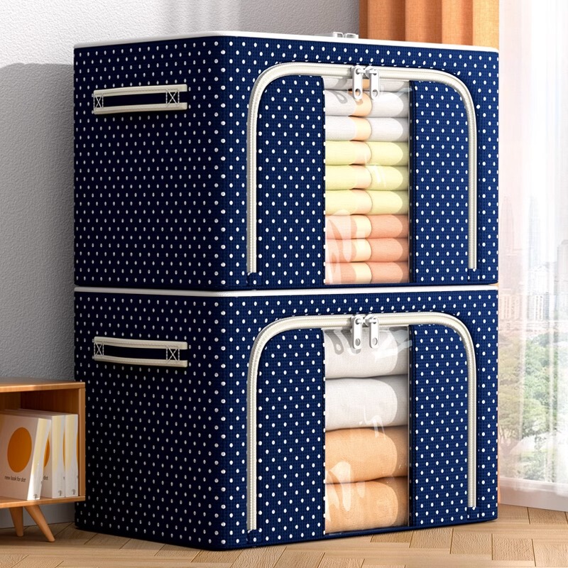 Oxford Cloth Waterproof Steel Frame Clothes Storage Box Home Storage Folding Transparent Storage Box Folding Storage Box Wardrobe