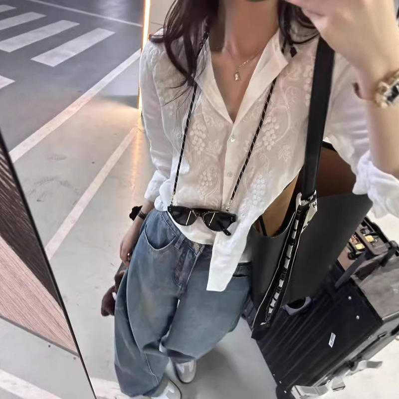 Ramie Embroidery Heavy Craftsmanship Shirt 2026 Old Money Style Straight Shoulder White Long-Sleeve Cool and Relaxed Linen Shirt