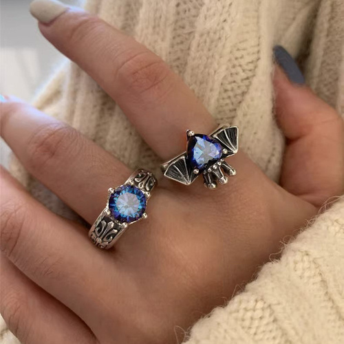 Japanese and Korean Personalized Cross Crusader Flower Open Ring for Women, Retro Fashion, Elegant Style, Trendy Ring, Instagram Cool Style, Index Finger Ring
