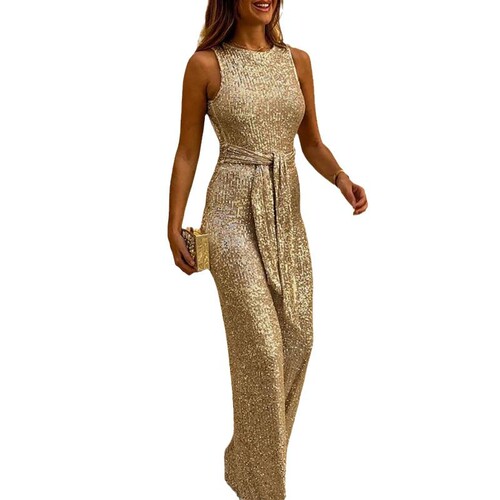 Wish Western-style round neck sleeveless personalized sparkling silver dot one-piece pants for women's clothing.