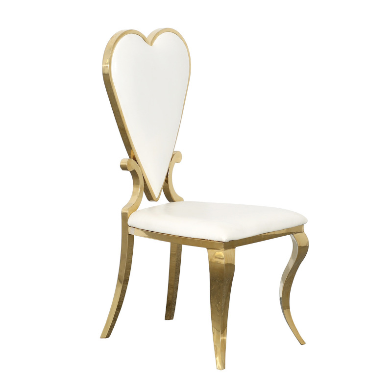 Foshan factory Golden wedding dining table and chair heart chair stainless steel titanium Golden dining room chair ingot chair factory direct sales