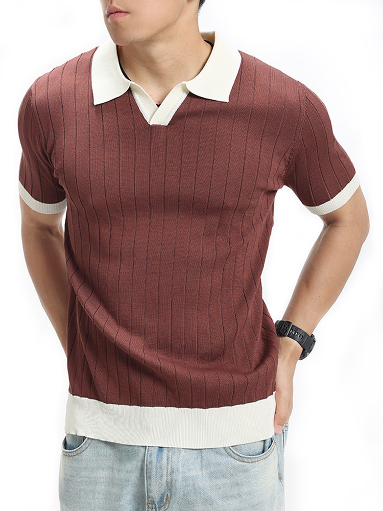 Europa y América cross-border pozo jersey polo hombre manga corta V-collar hielo seda de negocios casual alta sensación de ropa de hombre