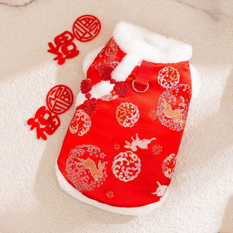 Año nuevo mascota Tang traje León danza pareja ropa de algodón acolchado ropa de Año Nuevo ropa de perro festivo gato dos pies ropa de perro caliente