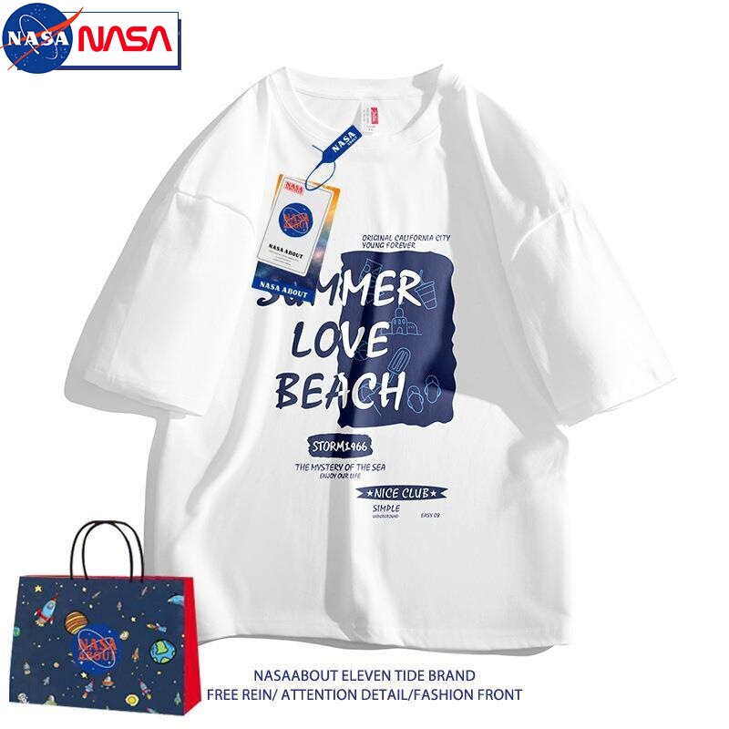 NASA Joint high quality Short-sleeved T-shirt Men's and Women's Summer Trendy Brand Fashionable Pure Cotton Loose Men's Round Neck Half-sleeved Top