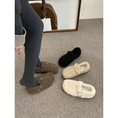 毛毛鞋女冬外穿新款温柔仙女风加绒保暖棉鞋一脚蹬平底豆豆鞋
