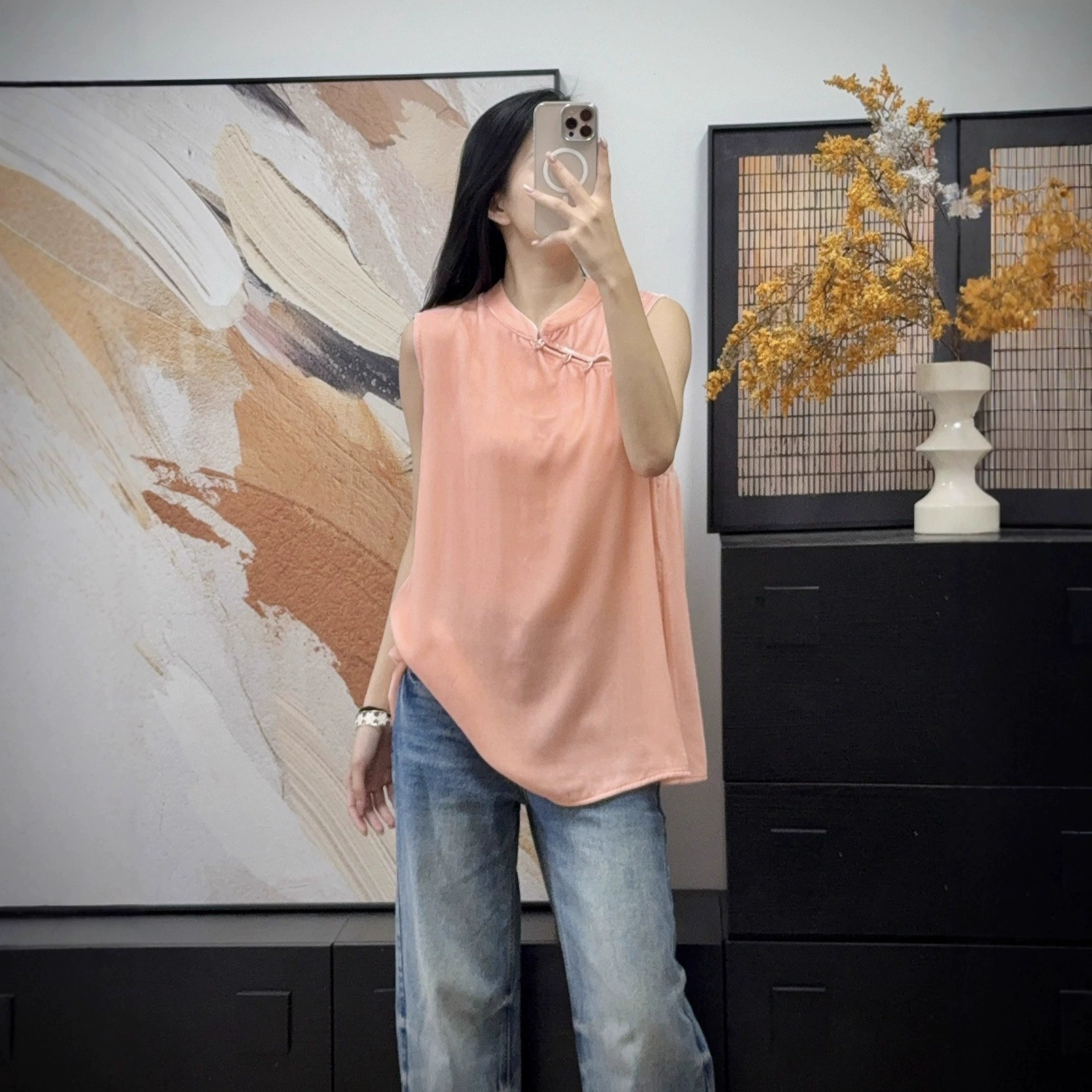 多巴胺彩色真丝丝绒无袖上衣宽松版型亲肤柔软日常百搭温婉背心女