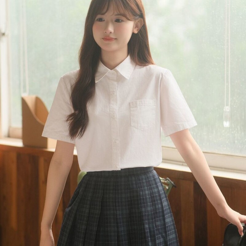 Summer Short-Sleeved White Shirt for Women, Loose, Slim, Fashionable, Student Mid-Length Shirt, Versatile Summer Thin Top
