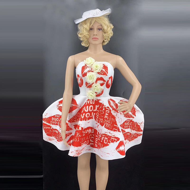 2024 New Romantic Rose Tube Top Red Lip Print Princess Dress Prom Dress Girls Cute Dress