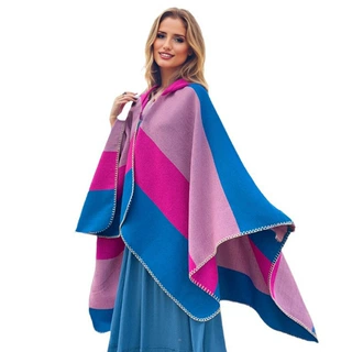 秋冬新款梭织针织披肩腈纶外贸现货连帽斗篷亚马逊围巾毯子poncho
