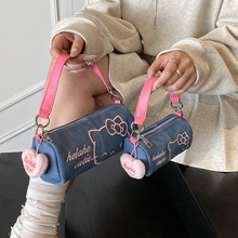 迷你圆筒包包手拎手提可爱亲子猫小包牛仔刺绣高颜值斜挎包包邮