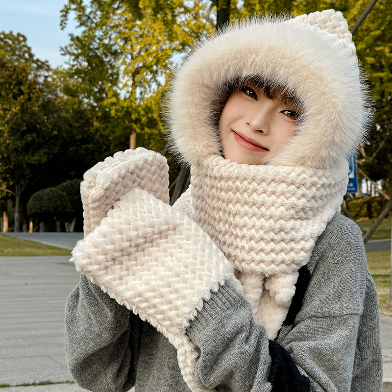 Protezione per le orecchie in pelliccia per bambini autunno inverno, cappelli caldi, sciarpe, guanti in un set da tre pezzi, antivento e freddo_voghion.com