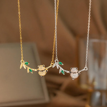 国风熊猫竹枝项链女轻奢微镶锆石锁骨链小众设计高级感日常百搭