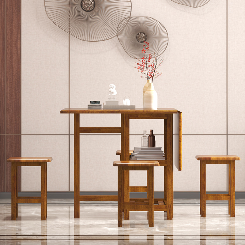 Dining Table Household Small Apartment Folding Dining Table Full Solid Wood Rectangular Table with Stool Table and Chair Set