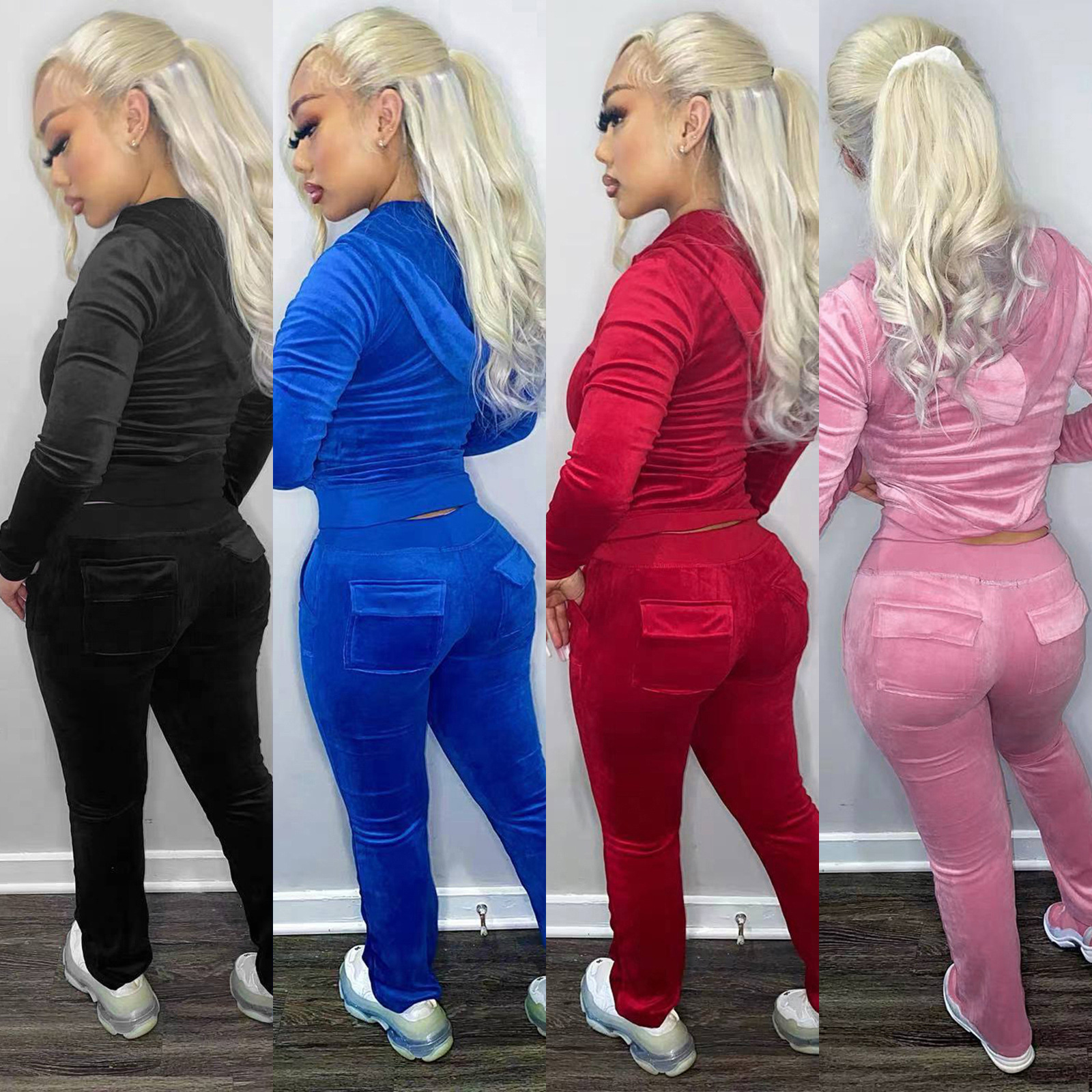 Damen Jogginganzug Aus Samt Mit Kapuze Für Den Herbst Und Winter_voghion.com