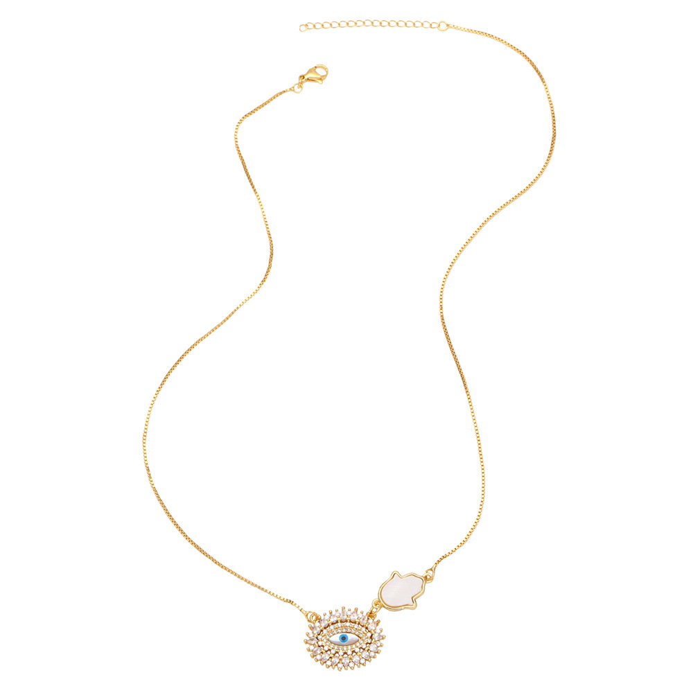 creative fashion devilu0027s eye stitching hand of Fatima pendant copper necklace