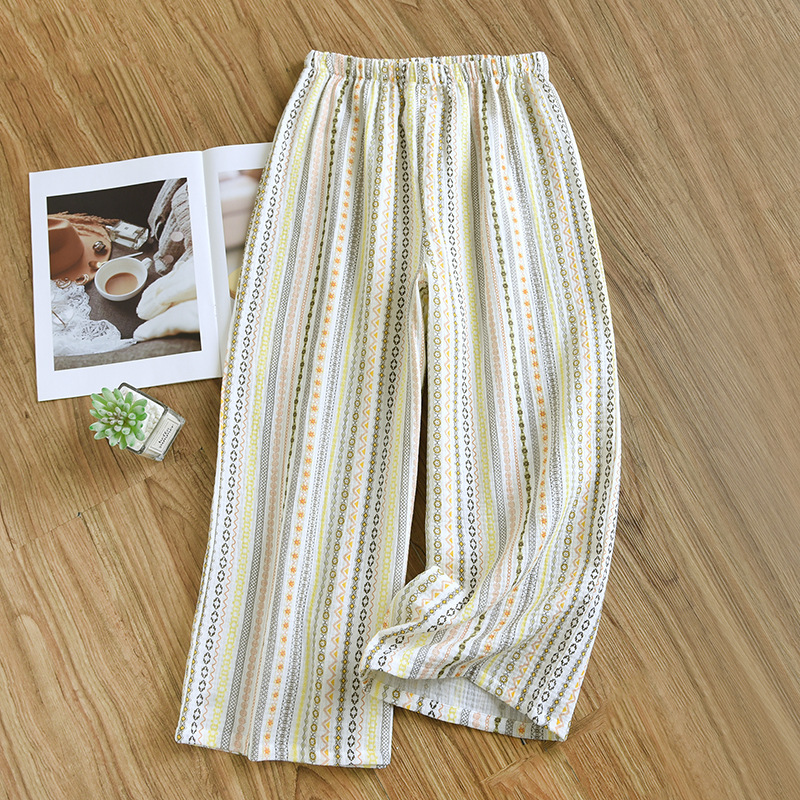 Summer Women's Nine-Point Pajamas Pure Cotton Gauze Stripesd Thin Loose Soft Cotton Home Pants Can Be Worn Outside Wholesale Summer Women's Nine-Point Pajamas Pure Cotton Gauze Stripesd Thin Loose Soft Cotton Home Pants Can Be Worn Outside Wholesale
