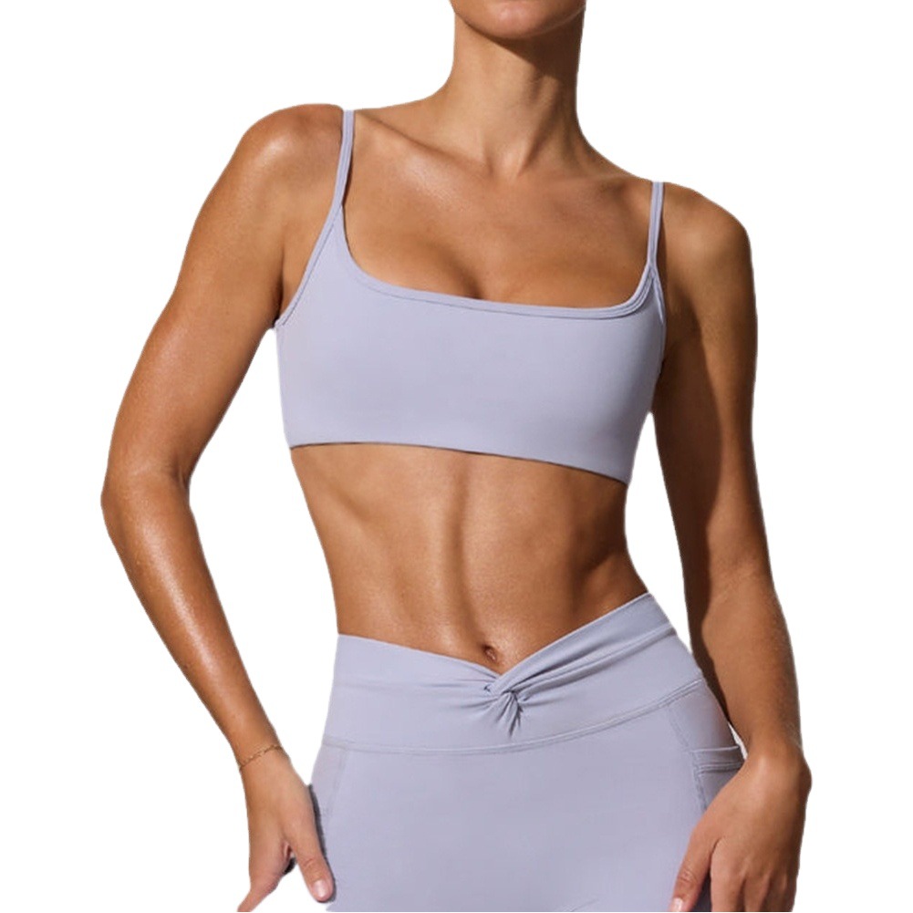 Sujetador deportivo europeo y americano para primavera y verano, con diseño en U, sensación de desnudo, sin espalda, con realce, a prueba de golpes, para correr, fitness, yoga, para mujer