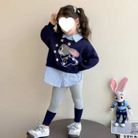 女童春秋套装新款儿童洋气时髦卡通韩版卫衣宝宝打底裤两2026新款