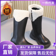女童加绒时尚长靴2025年女孩洋气公主皮靴中大童保暖不过膝高筒靴
