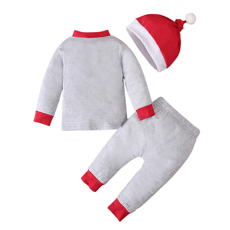 Boys And Girls Spring And Autumn Santa Claus Gray Long-sleeved Top + Trousers + Hat Three-piece Suit Children's Clothing_voghion.com