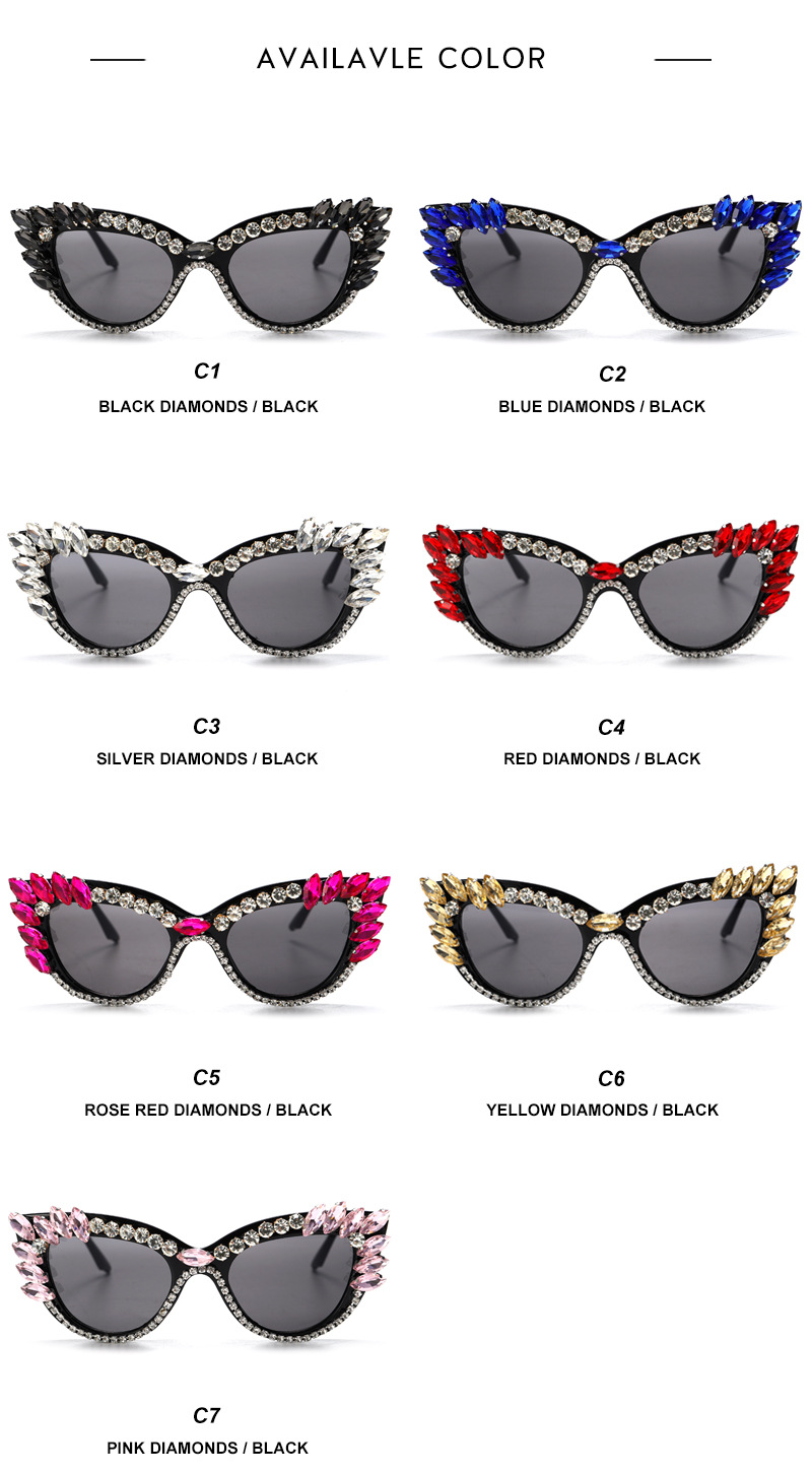 Luxueux Géométrique Pc Oeil De Chat Diamant Plein Cadre Femmes De Lunettes De Soleil display picture 4