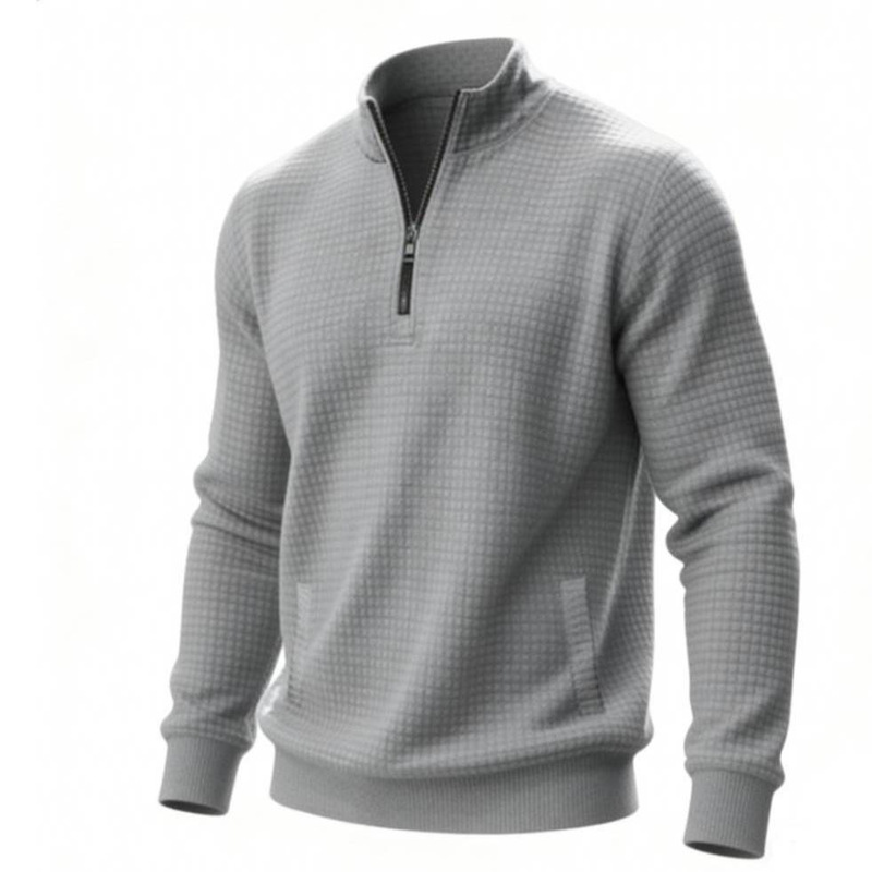 Cross-Border Amazon Spring and Autumn Men's Half-Zip Stand Collar Textured Pocket Versatile Casual Trendy Long-Sleeve Shirt