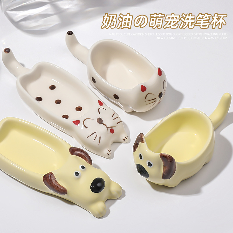 Herramientas de manicura lindas caricaturas perros de piernas cortas gato lavabo nuevo creativo lavabo de cerámica taza de lápiz al por mayor
