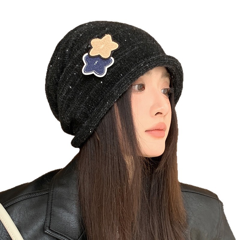 秋冬の新作スターパッチ暖かい帽子、女性用、韓国風多用途ベルベット防風パイル帽子、顔が見える小さなプルオーバー帽子|undefined