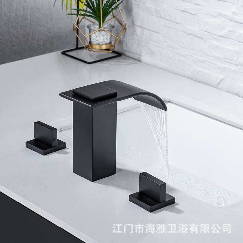 Washbasin, washbasin, split faucet, waterfall bathroom, three-hole washbasin, countertop, cold and hot faucet, three-piece set Specification drawing