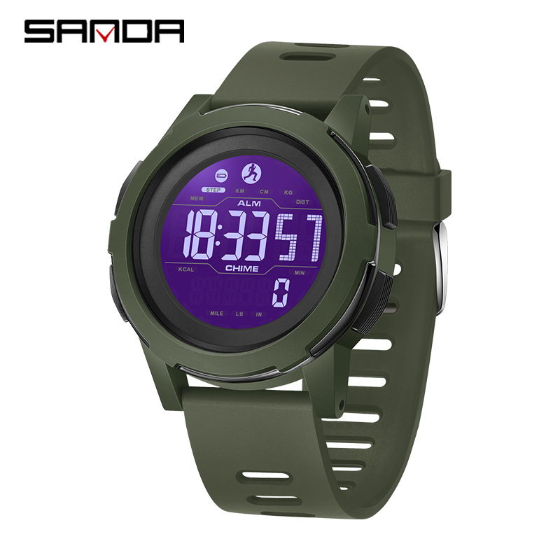 SANDA podómetro calorías pantalla digital impermeable multifuncional montañismo a prueba de golpes reloj despertador para hombre 2189
