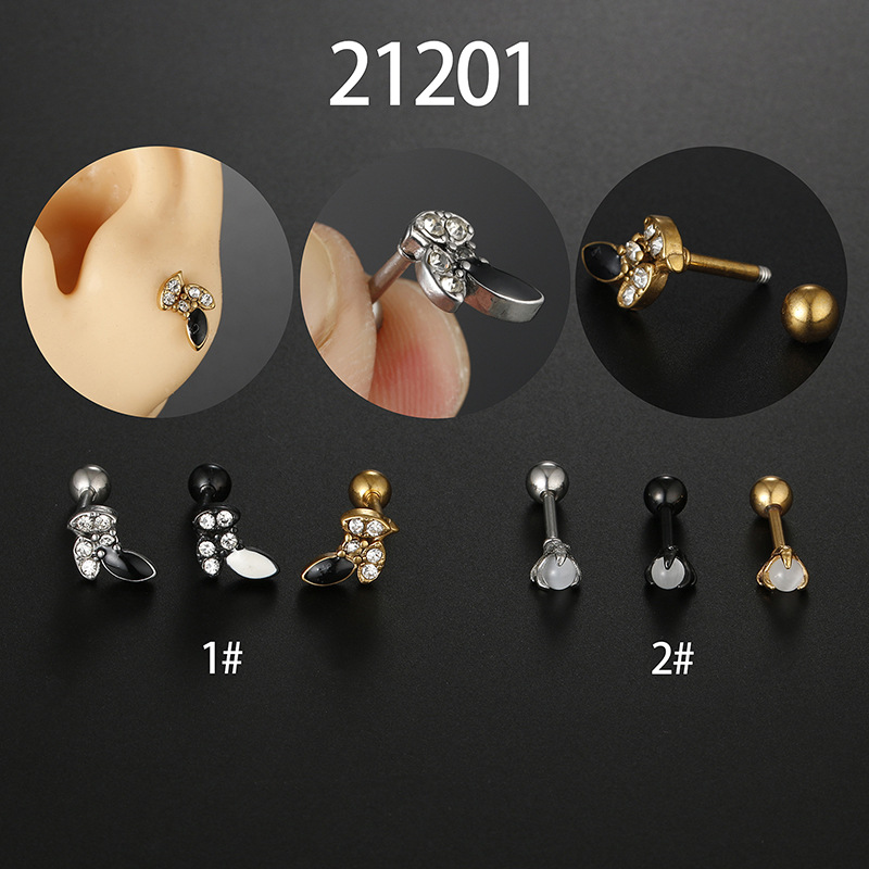 5g Weight 0.03µm-0.05µm Gold Plating Thickness PVD Coated Gold Plating Process 316L Stainless Steel Ear Needle Material 1 Piece Stainless Steel Zircon Ear Cartilage Rings & Studs Leaf Plating Inlay 18K Real Gold Plated