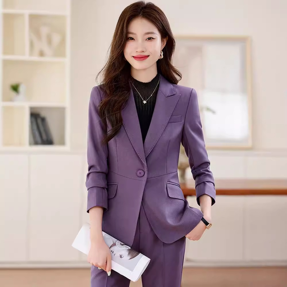 Purple light business suit for women, 2024 spring and autumn new style, petite, high-end goddess style two-piece suit.