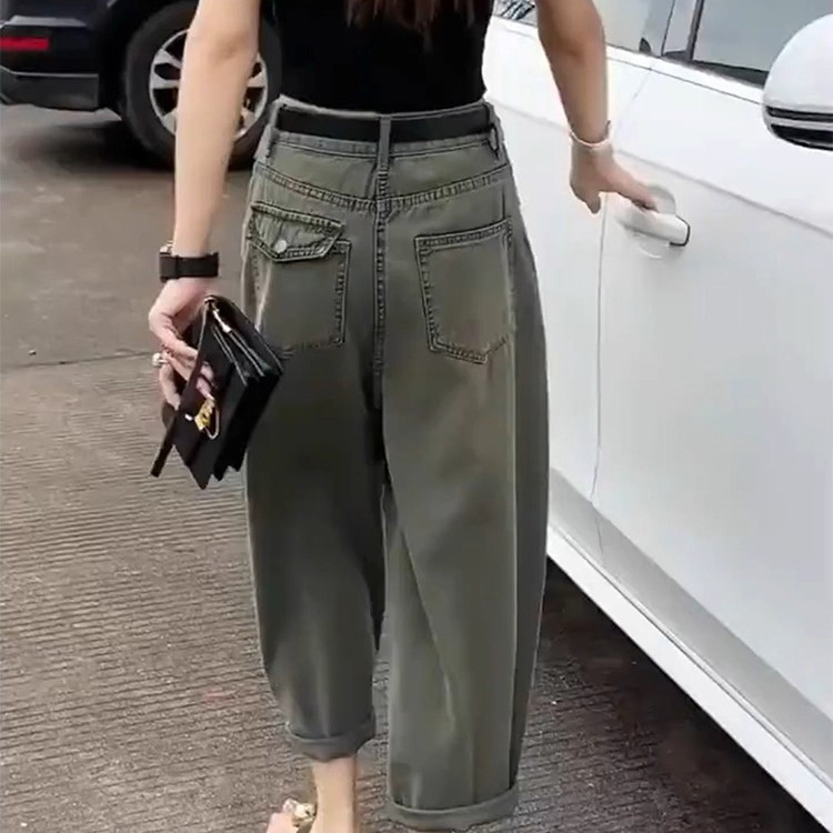 复古哈伦牛仔裤女2025夏季薄款大码梨形身材宽松显瘦八九分老爹裤
