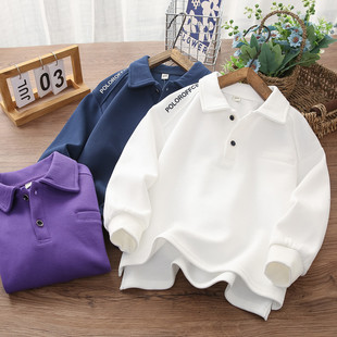 25 Autumn Boys' and Girls' Polo Shirts and Sweatshirts, Children's Collared Tops for Older Kids, Autumn Clothing with Letter Print, New Autumn Style