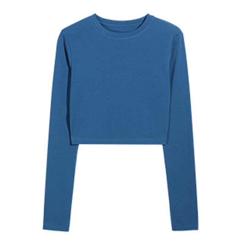 Camiseta corta de algodón puro de cintura alta para mujer, estilo nuevo de otoño 2026, top corto de manga larga, camiseta base ajustada. image 7
