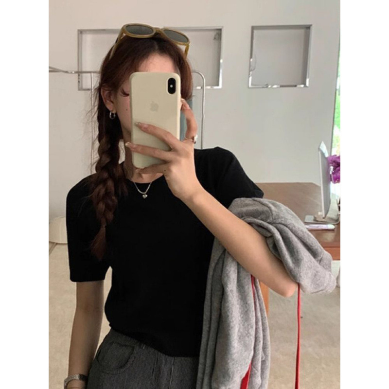 Round neck white short-sleeved shirt for women spring and summer new…