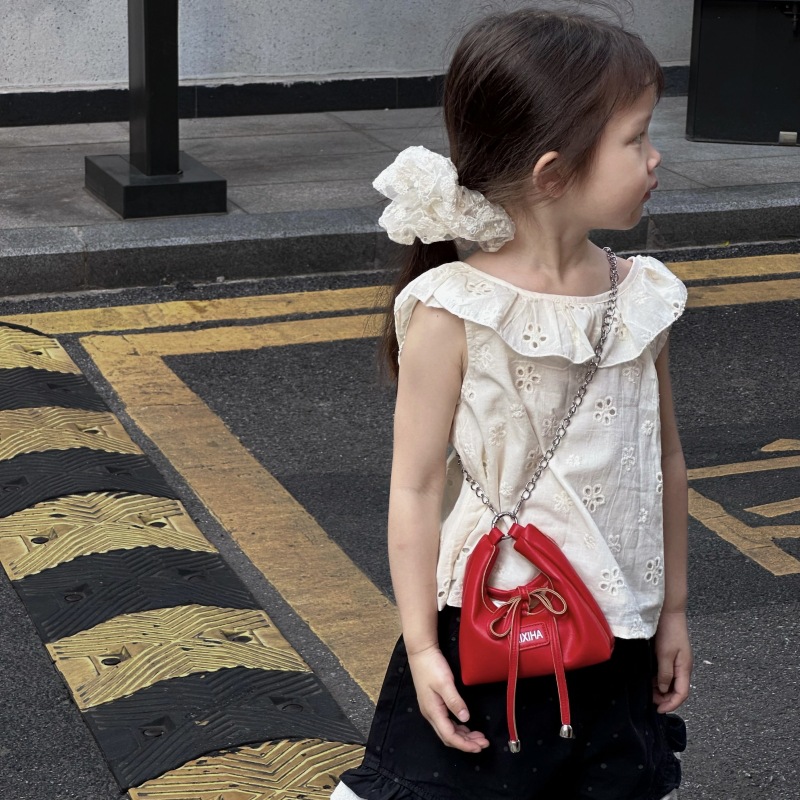 Bolsa de tendencia coreana para niñas, mini bolso de mano simple de color sólido, bolso de accesorios para niños de arco lindo