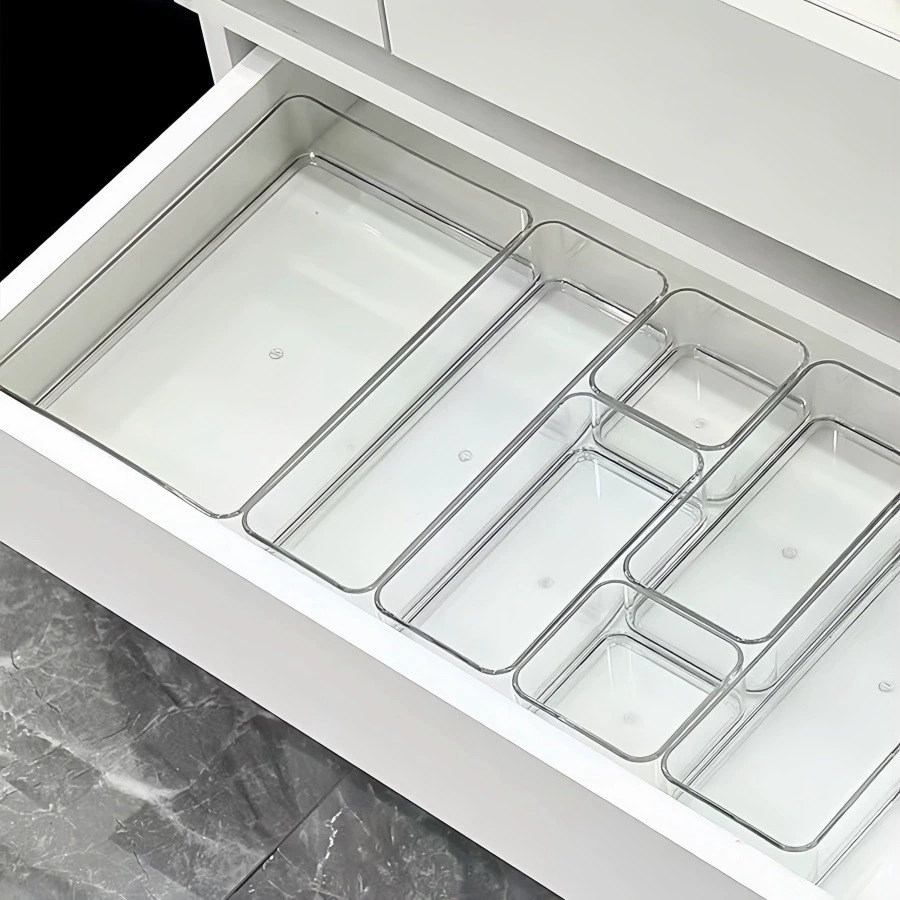 Acrylic Drawer Organizer Box, Universal Table Storage, Clear, Multi-Size Sets (S–XL)