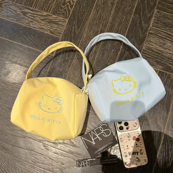 Cute kitty embroidered makeup bag storage bag, spring and summer handbag, fresh and sweet small handbag