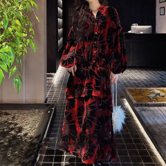 三吉黒【花想容】国風新中国式人糸焼花ワンピース女装2025新作ロングスカート潮