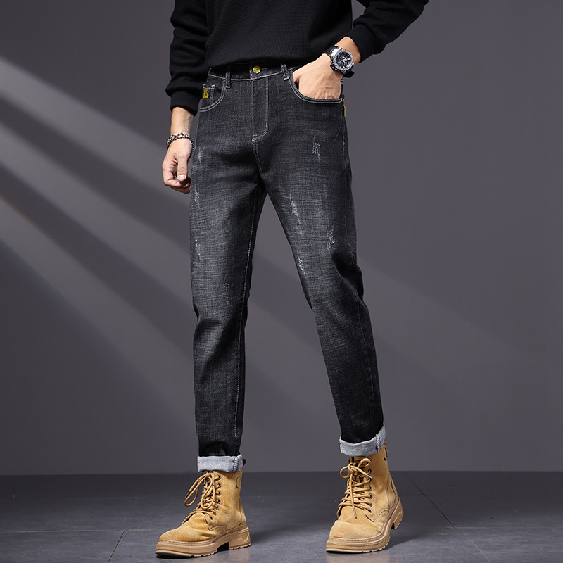 High ed jeas me's tredy brad 2024 Sprig ad Herfst ew Amerika zwart slim fit kleine voet casual log pats voor_voghion.com