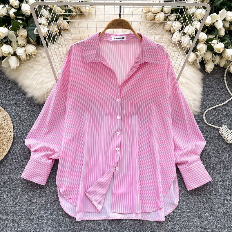 Light Mature Women's Shirt 2025 New Commuter All-match Lapel Single-breasted Cardigan Striped Shirt Women's Casual Top