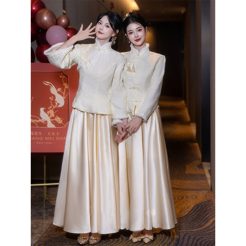 Новые платья для подружек невесты в китайском стиле 2024 года, новая модель с высококачественным, изысканным, нишевым дизайном, подходят для групп подружек невесты, можно носить повседневно весной.