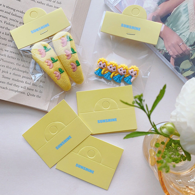 百张6.3×3.8直播间发饰品包装领结对折卡纸小花卡片卡通发夹卡头