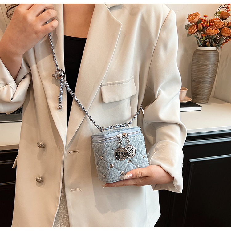 Xiaoxiang Style Diamond Box bolso pequeño cuadrado de mujer nueva textura de alta calidad de cadena de denim bolso de hombro