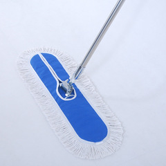 Thickened double-jointed stainless steel dust-removing flat mop handle with threaded connection and blue mop handle