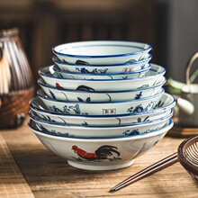 老式鸡公碗陶瓷公鸡碗斗碗家用饭碗复古高脚碗面碗斗笠盘陶瓷菜盘