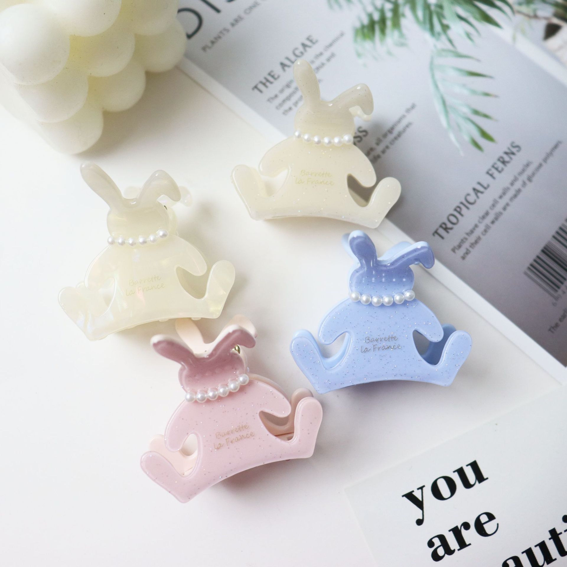 Core Moe Jewelry Korean-style Korean-style Acetic Acid Plate Rabbit with Pearl Necklace Grab Clip High-grade Ponytail Clip